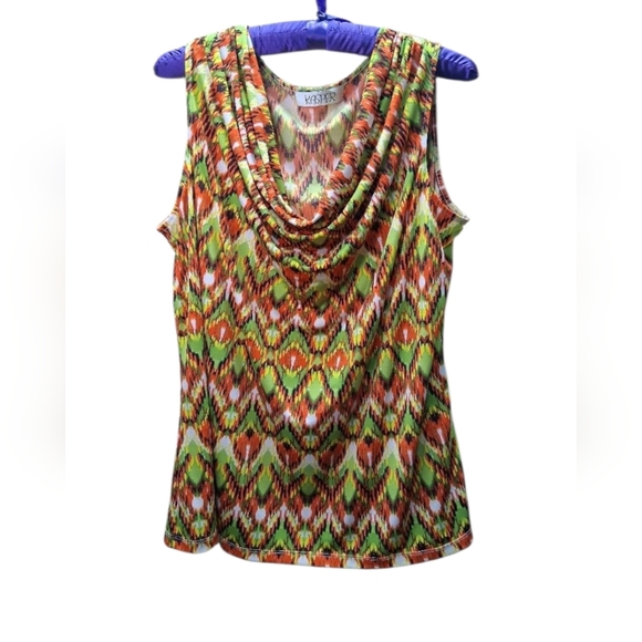 Kasper Tops - KASPER Women Light Stretch Comfy Poly Tank Top Cowl Neck Multicolor Geo Plus 1X